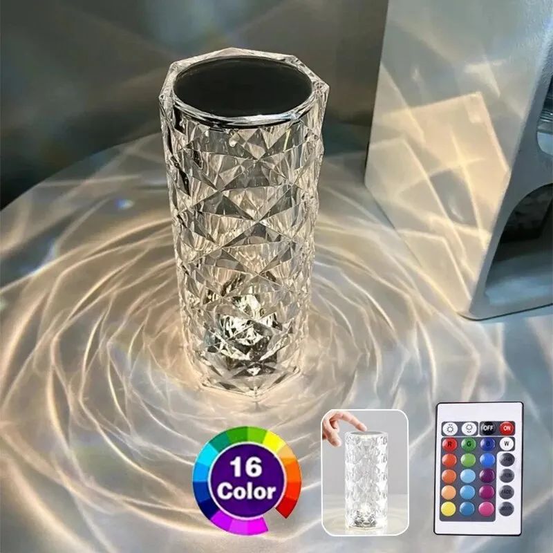 16-Color LED Crystal Touch Lamp – USB Rechargeable Bedside & Room Decor Light